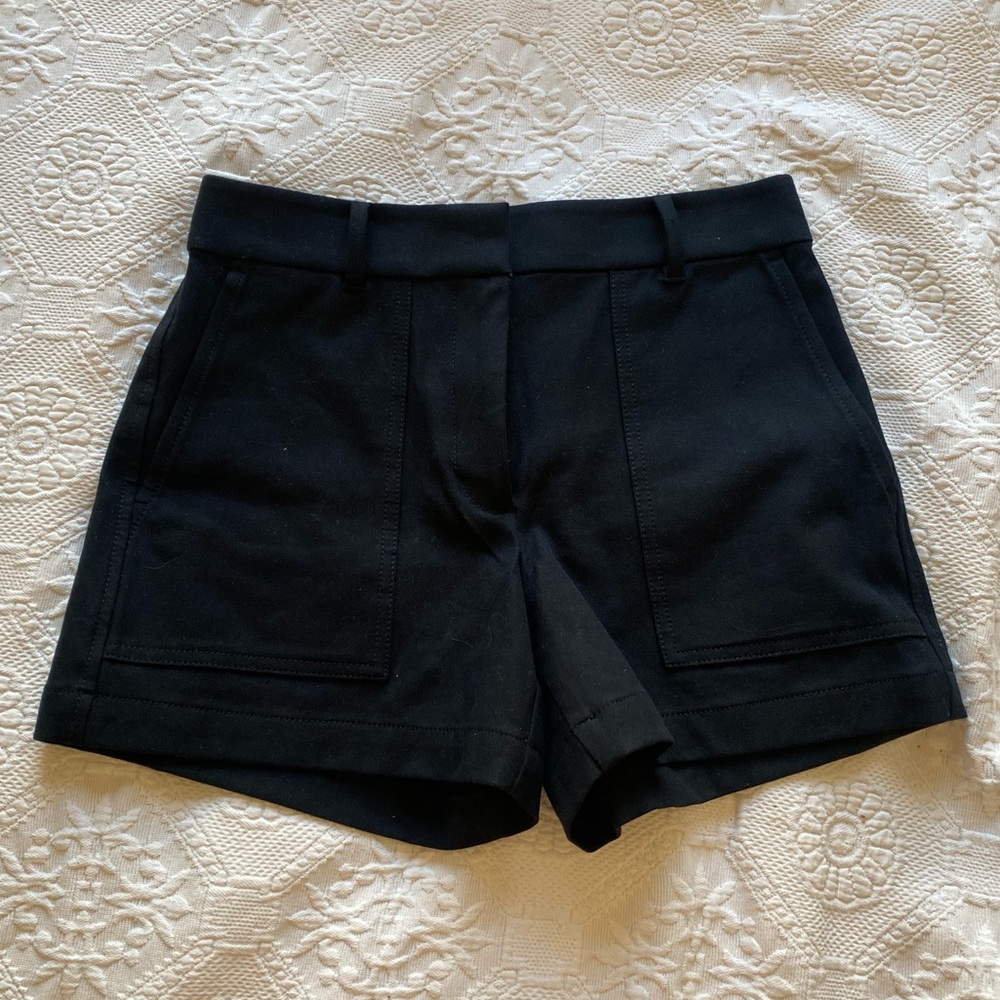 Ann Taylor dressy structured trouser shorts with tie belt, 2P, black